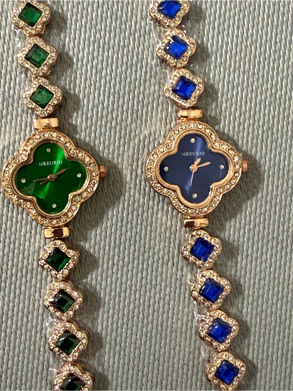 Floral Link Bracelet Watch set green and blue NEW